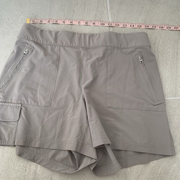 Athleta Women's Cargo Shorts Hiking Chelsea Zipper Pockets Gray Taupe Size 12 - Picture 2 of 7